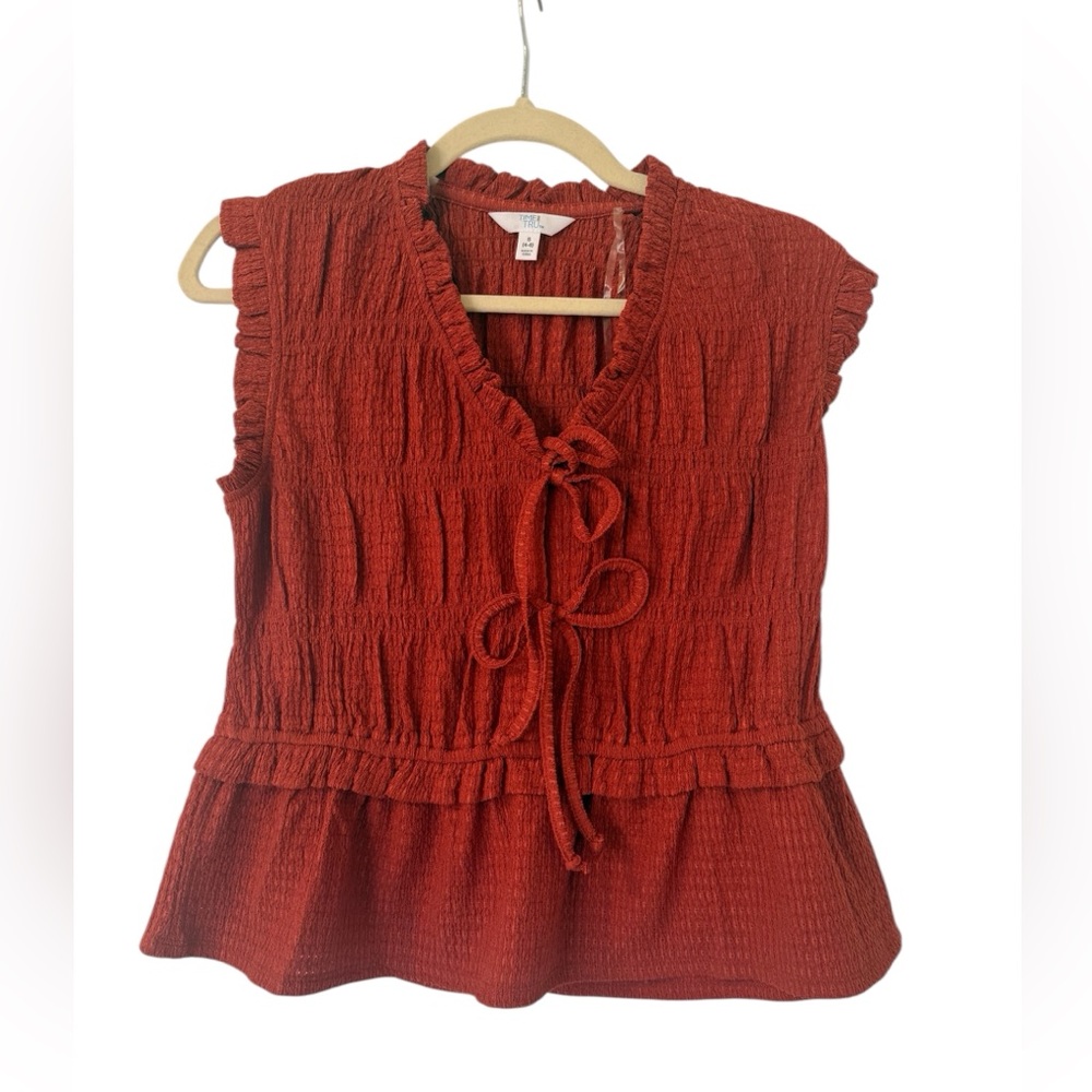 NWT Time and Tru Textured Tie Front Top in Rusty Bronze Size S